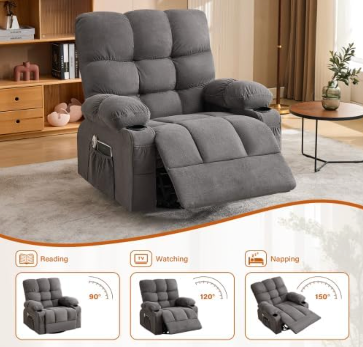 Electric Oversized Swivel Rocker Recliner with Massage and Heat