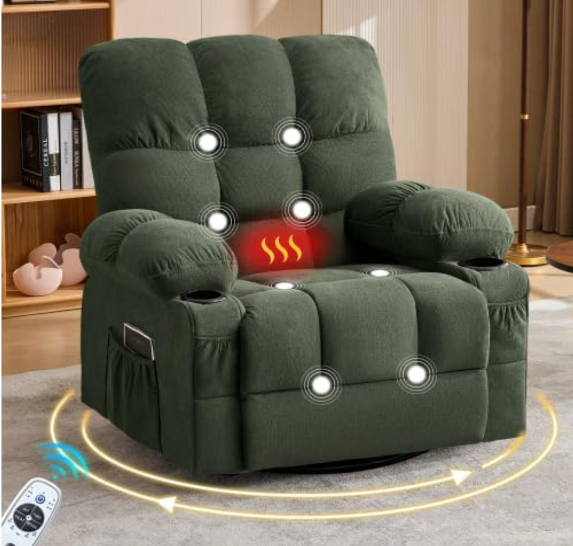 Electric Oversized Swivel Rocker Recliner with Massage and Heat