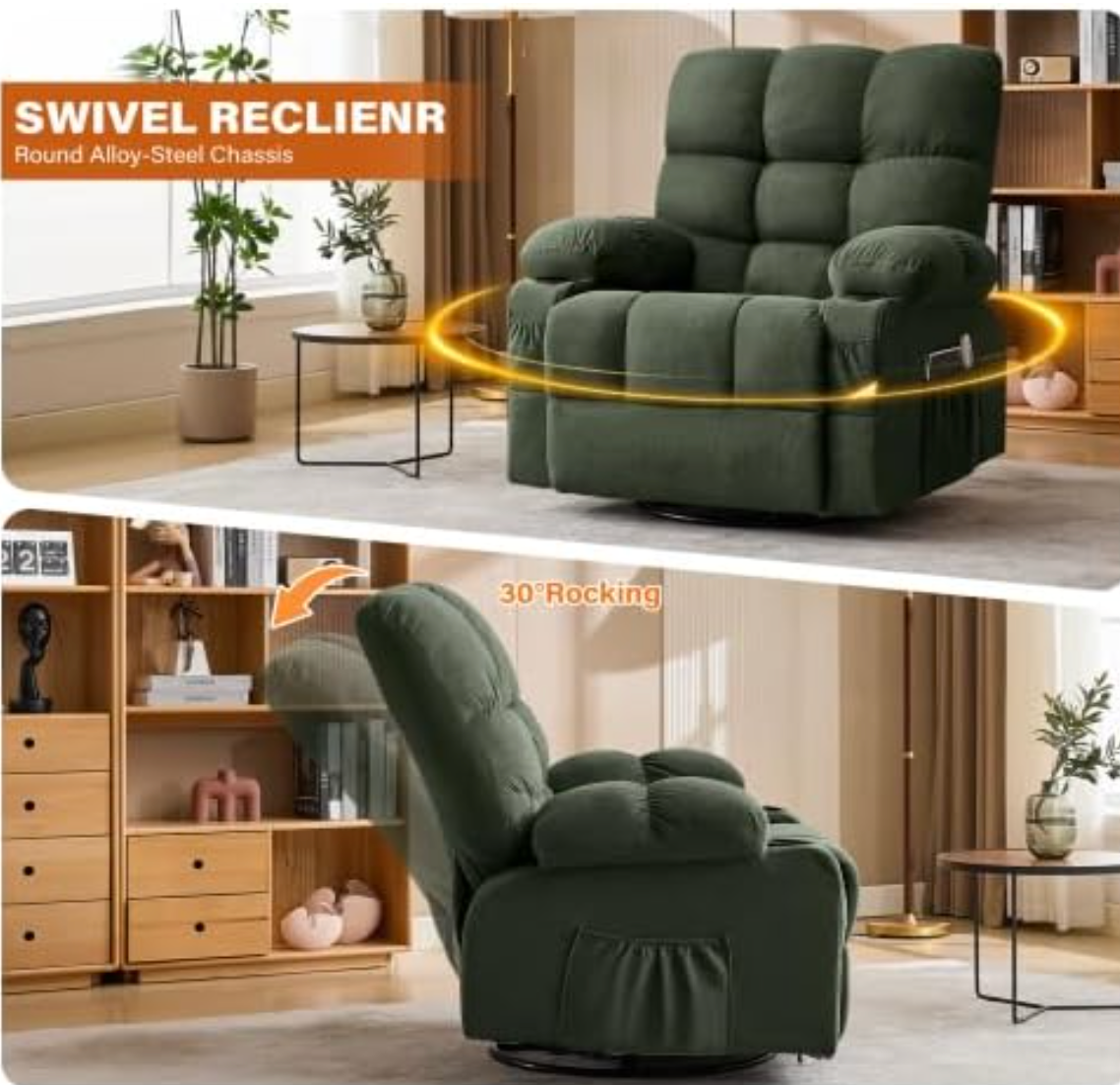 Electric Oversized Swivel Rocker Recliner with Massage and Heat