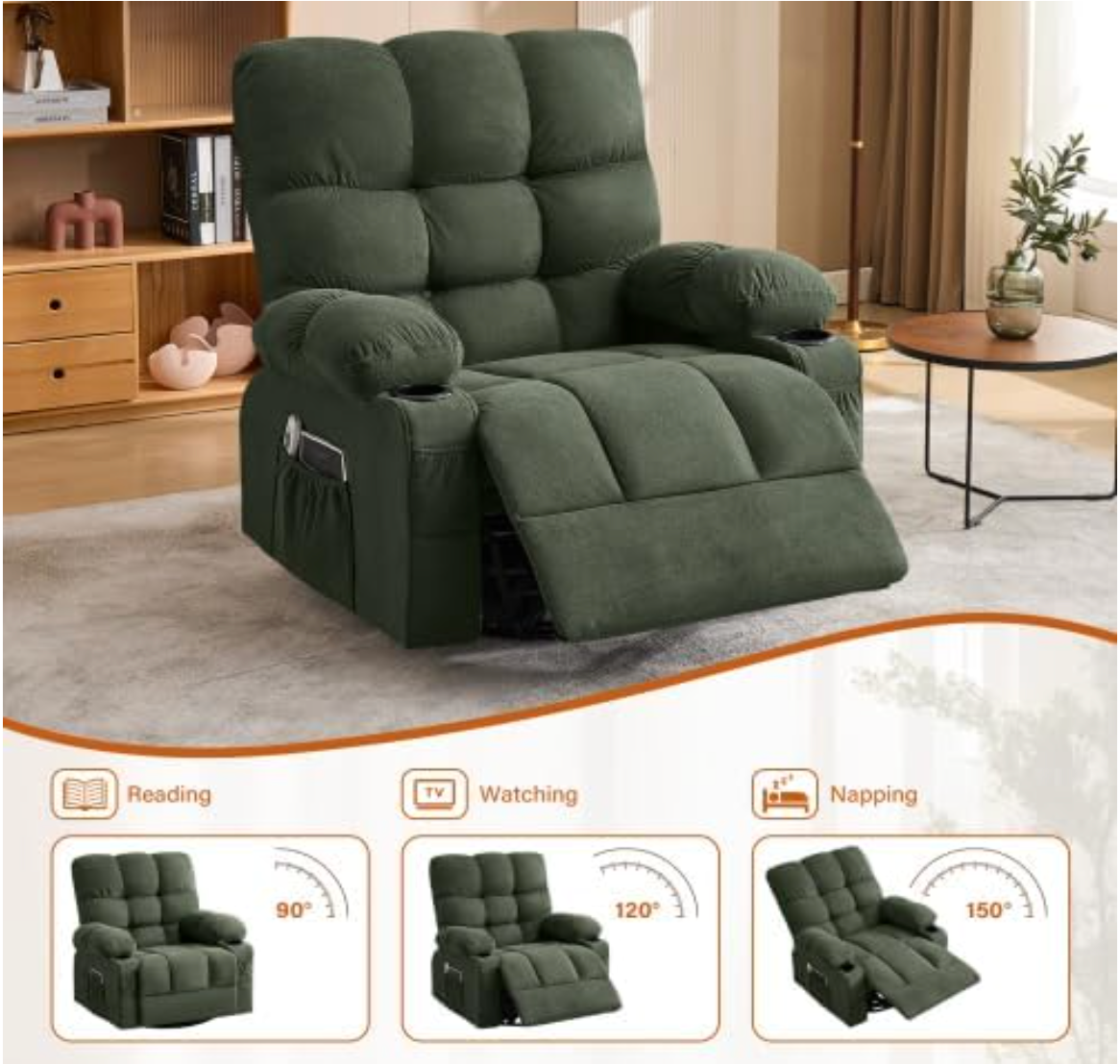 Electric Oversized Swivel Rocker Recliner with Massage and Heat