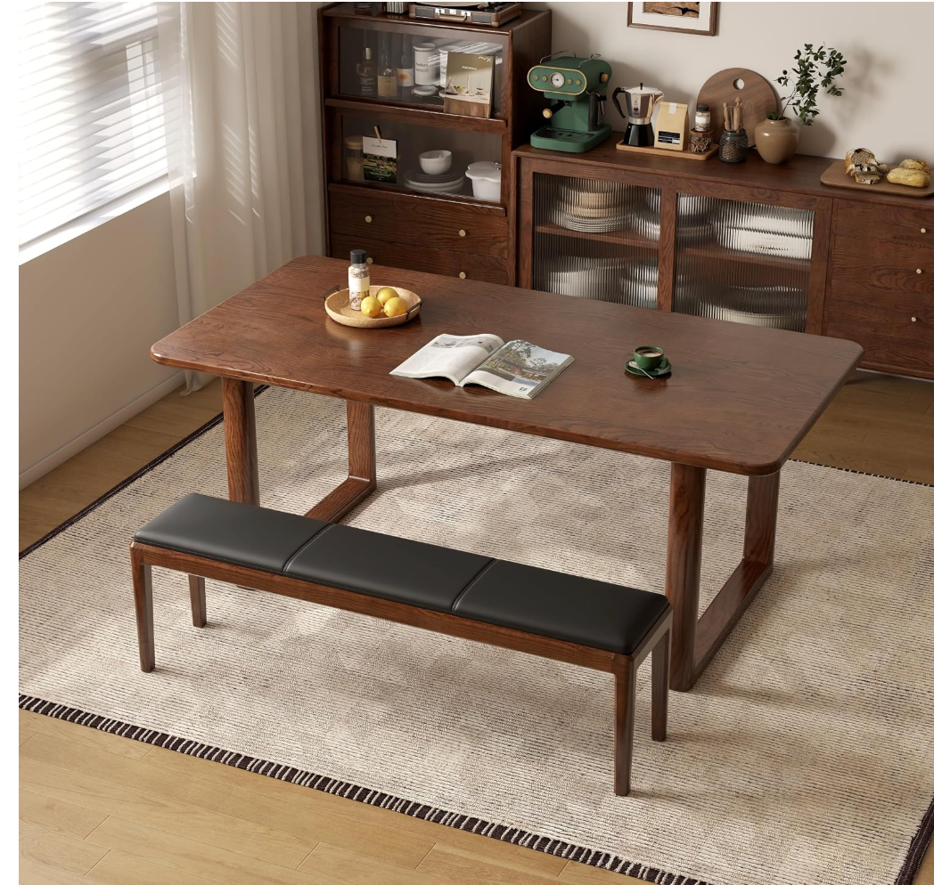 Black Walnut, Oak Solid Wood Dining Table with Industrial Trestle Legs