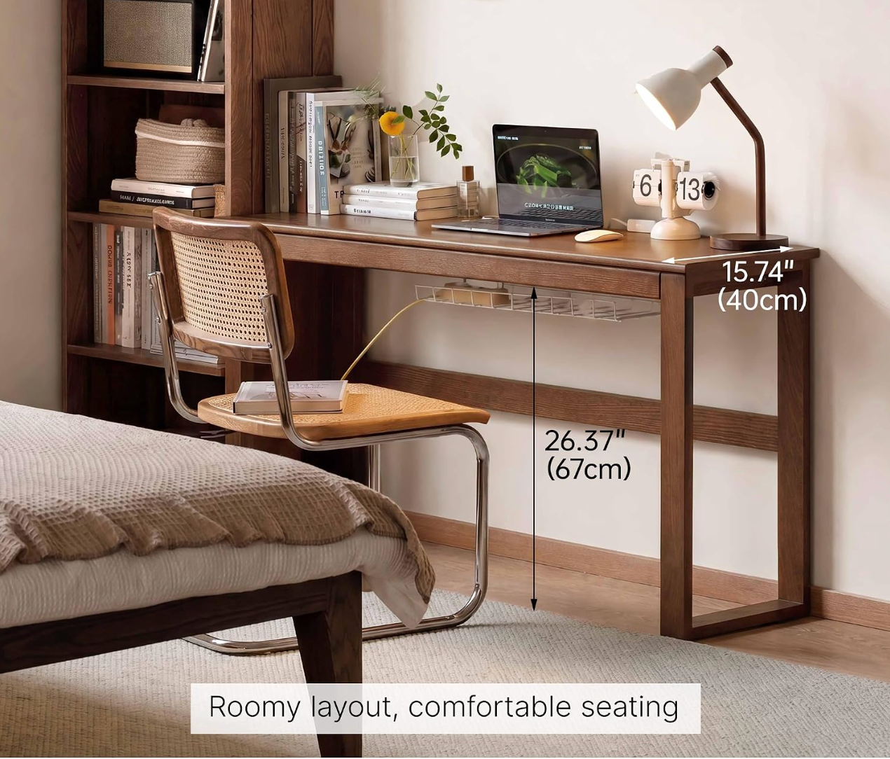 Oak Solid Wood Console Desk with Cable Organizer