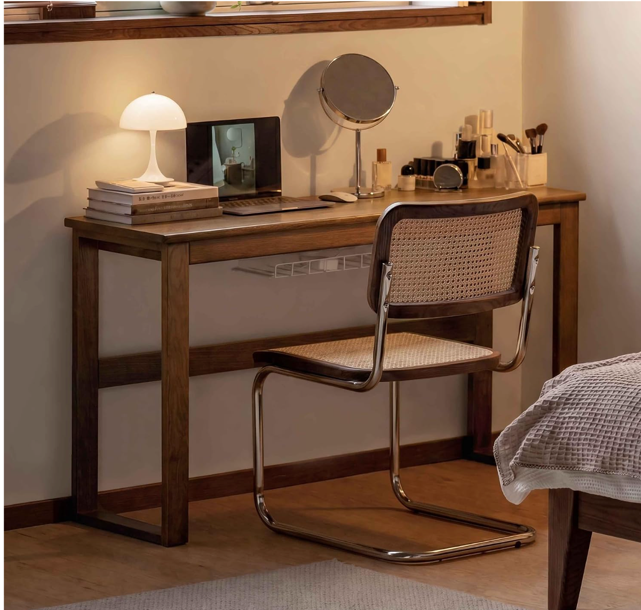 Oak Solid Wood Console Desk with Cable Organizer