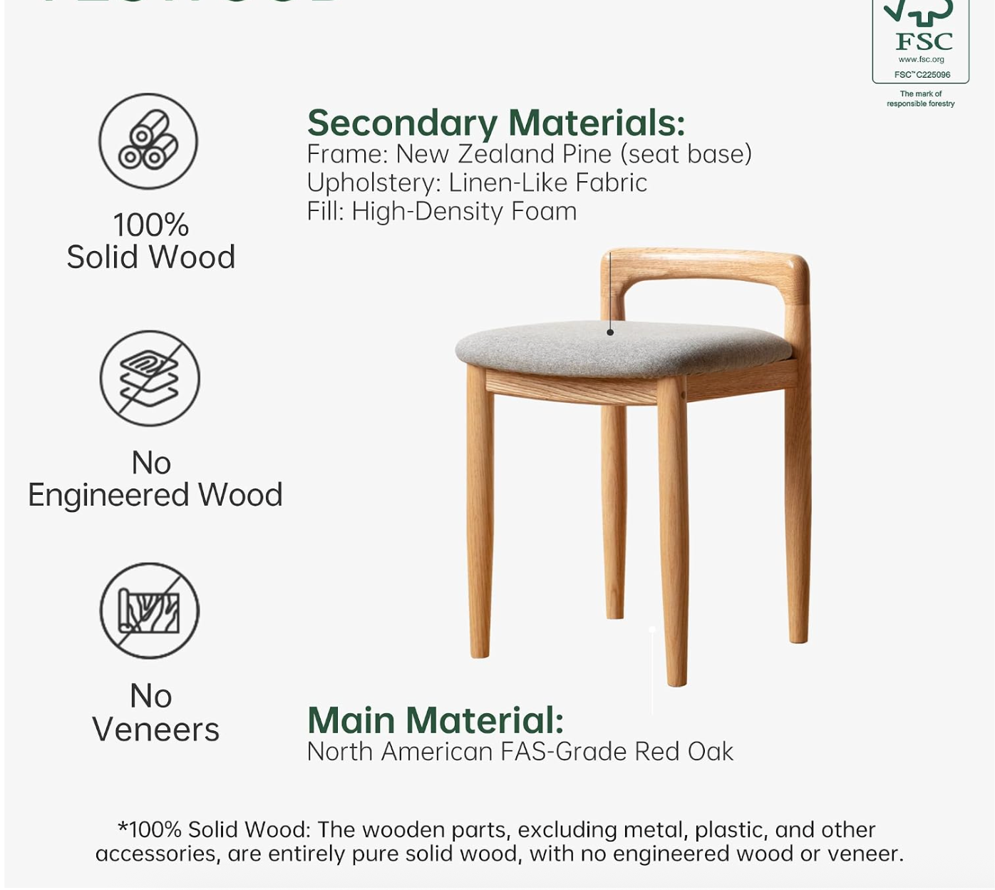 Beech, Oak Solid Wood Makeup Stool