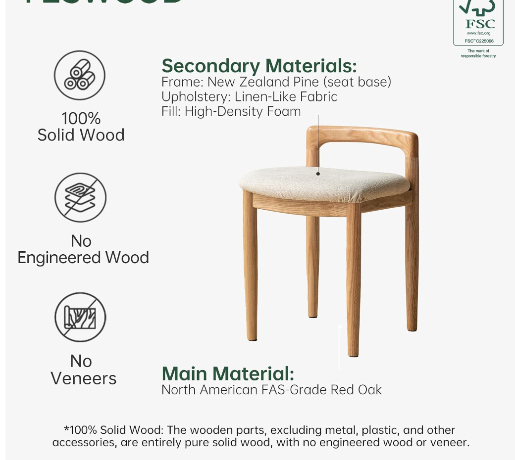 Beech, Oak Solid Wood Makeup Stool