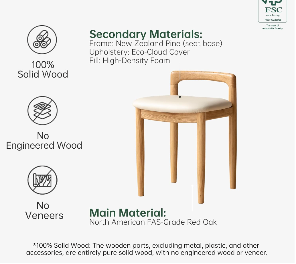 Beech, Oak Solid Wood Makeup Stool