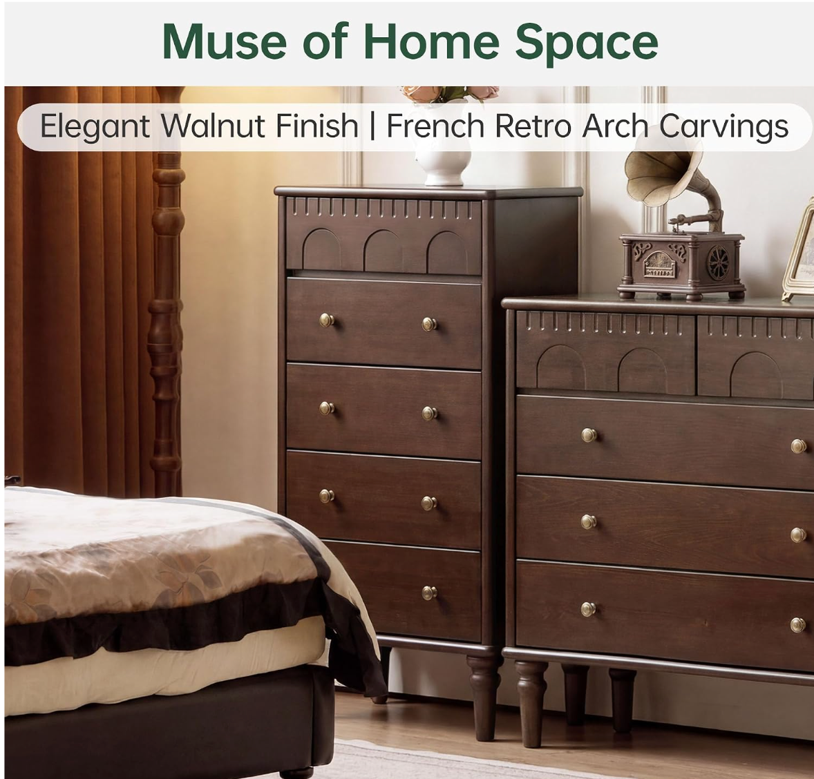 Black Walnut, Ash Solid Wood French Retro Chest of Drawers