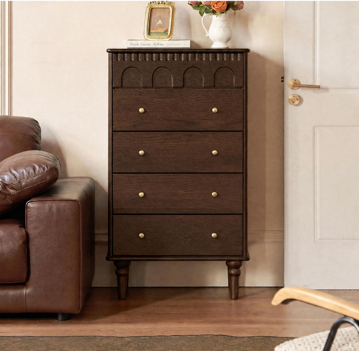 Black Walnut, Ash Solid Wood French Retro Chest of Drawers