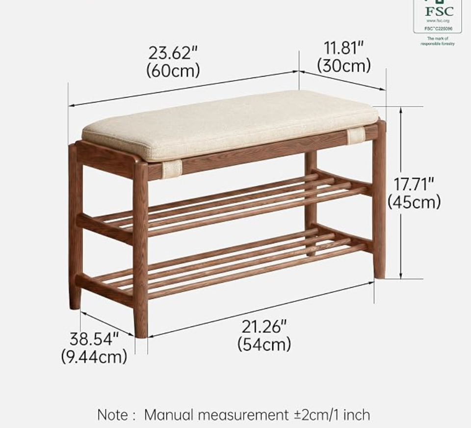 Beech, Oak Solid Wood Shoe Storage Bench