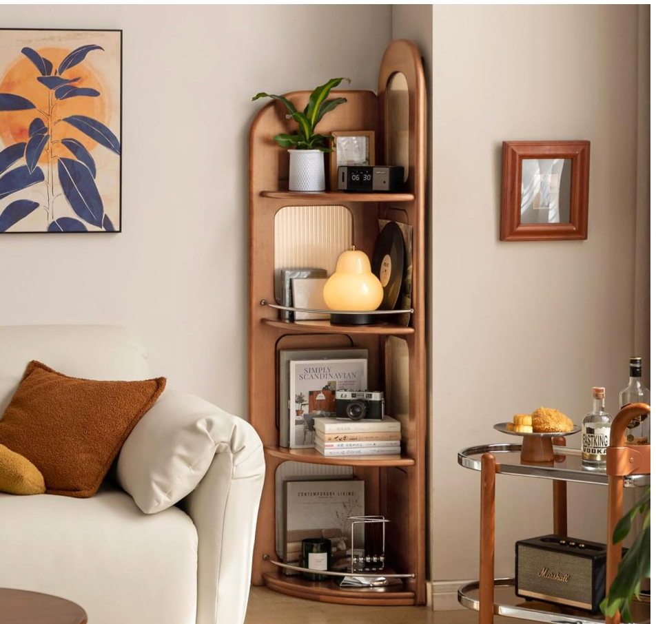 Cherry, Poplar Solid Wood Arched Corner Ladder Shelf