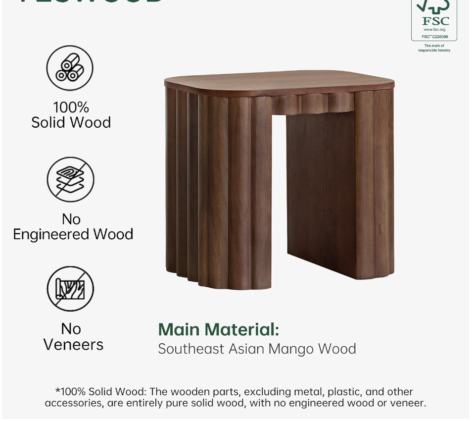 Mango Solid Wood Sculptural Side Table with Carved Legs