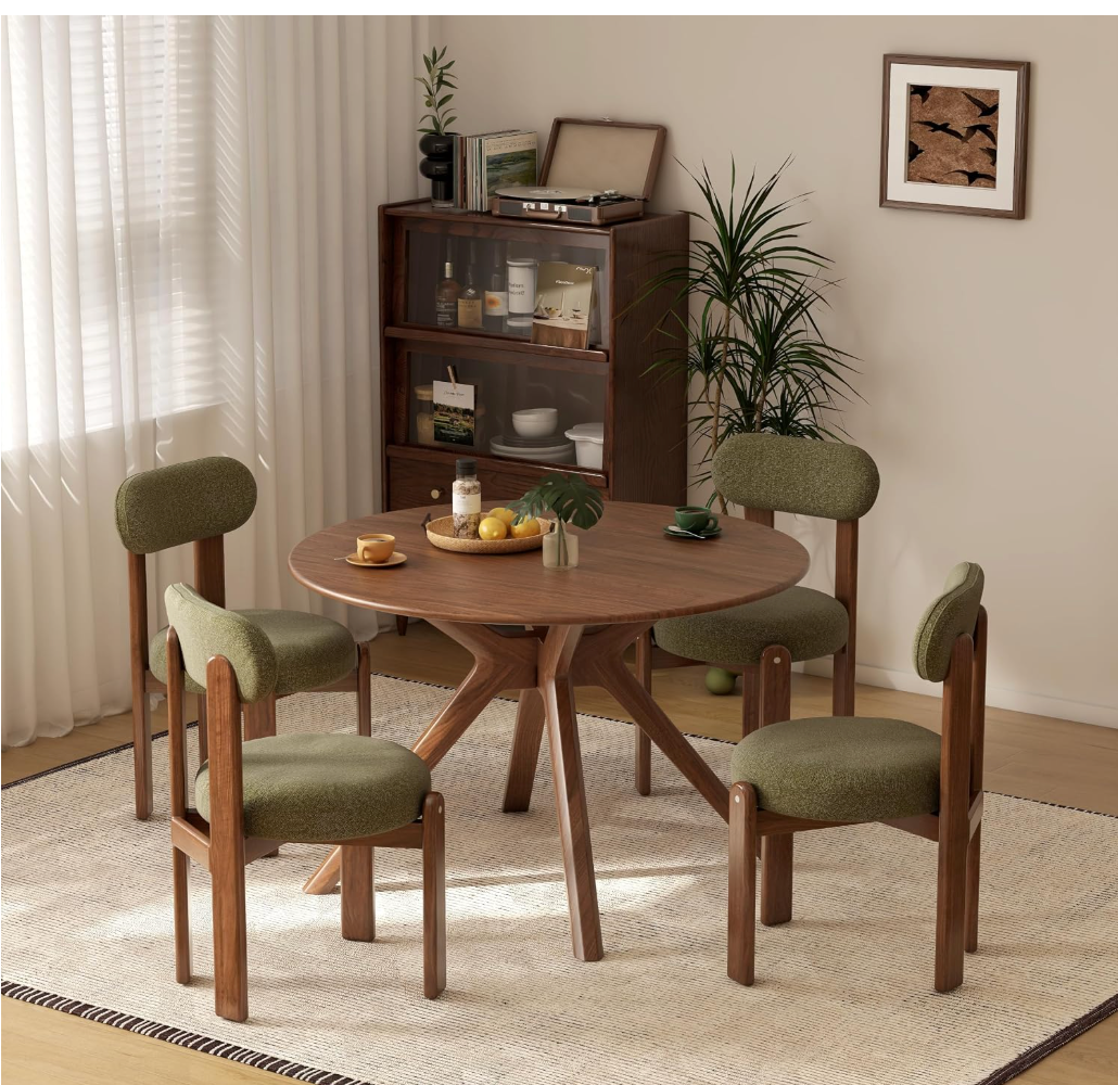 welcome Black Walnut, Oak Solid Wood Round Dining Table with X-Shape Crossed Legs