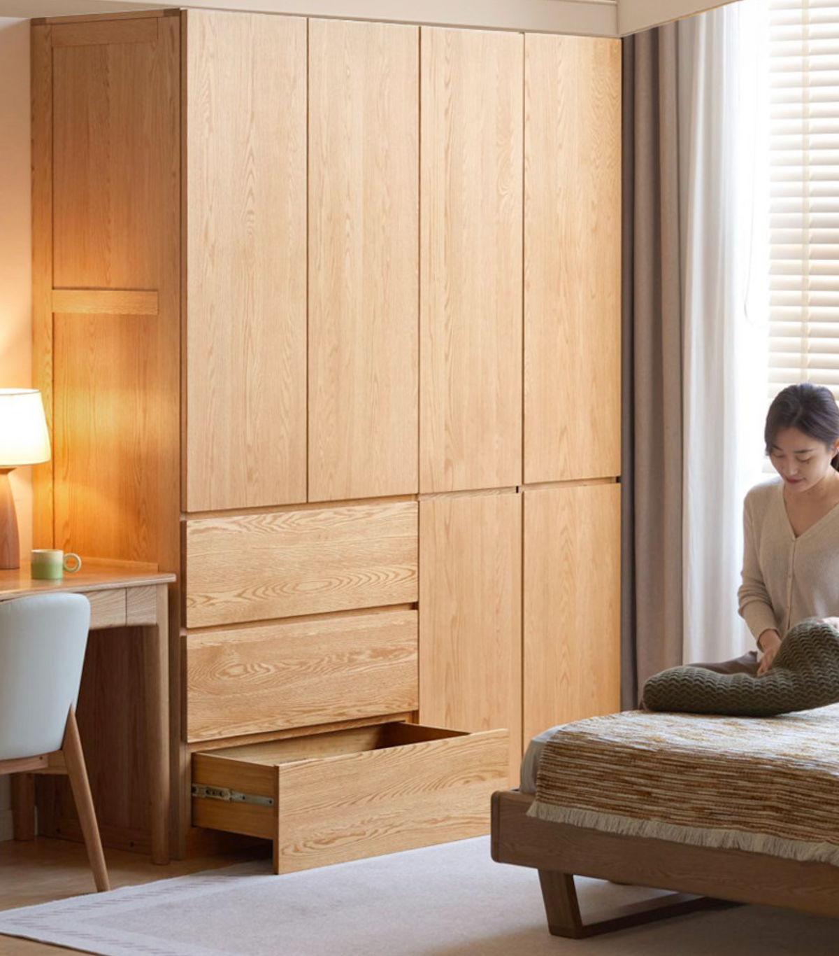 Oak, Ash Solid Wood Sectional Wardrobe