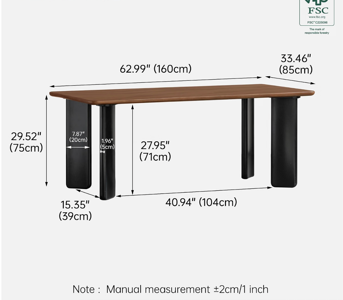Solid Rubberwood Dining Table with Two-Tone Trestle Legs