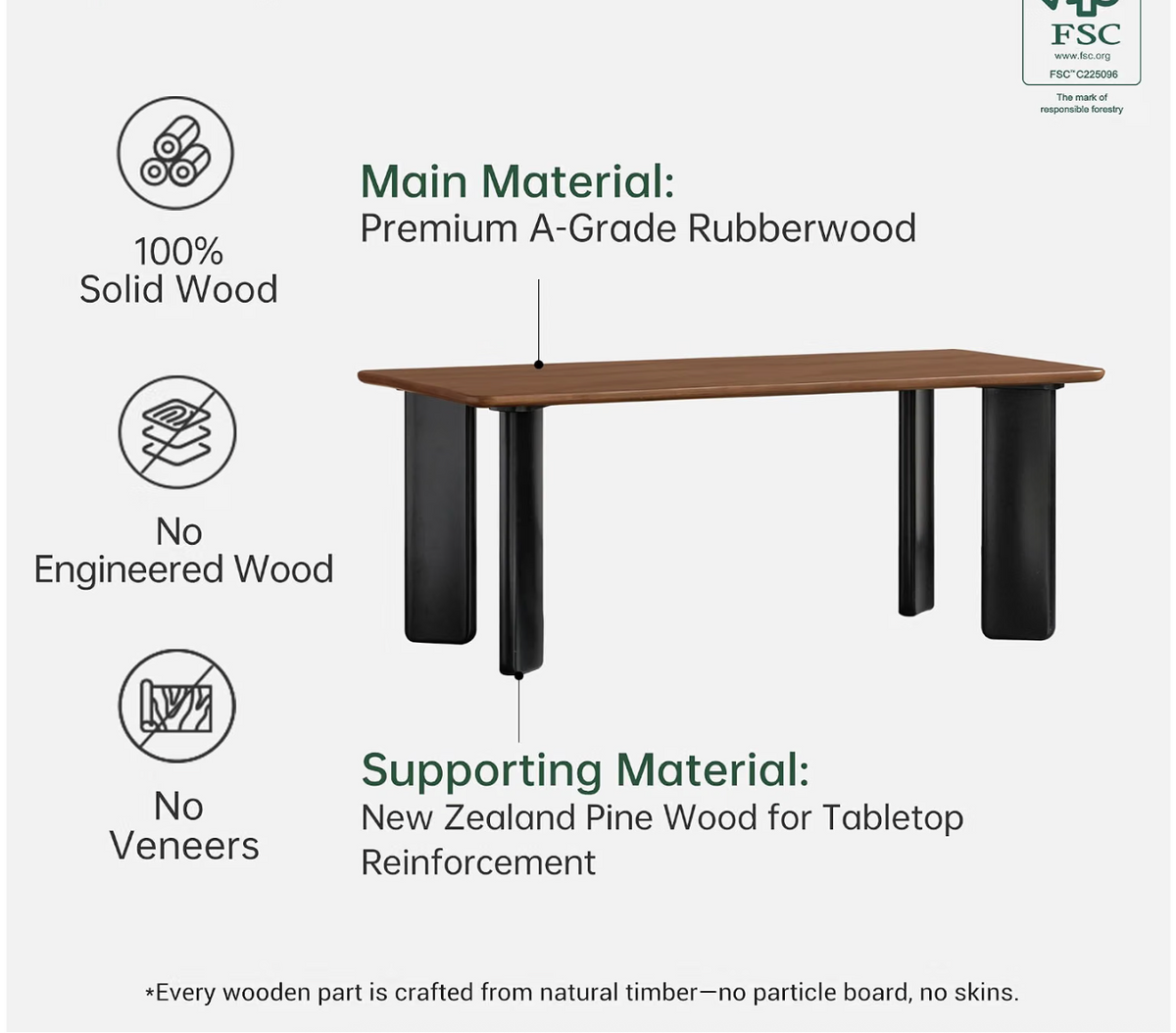 Solid Rubberwood Dining Table with Two-Tone Trestle Legs