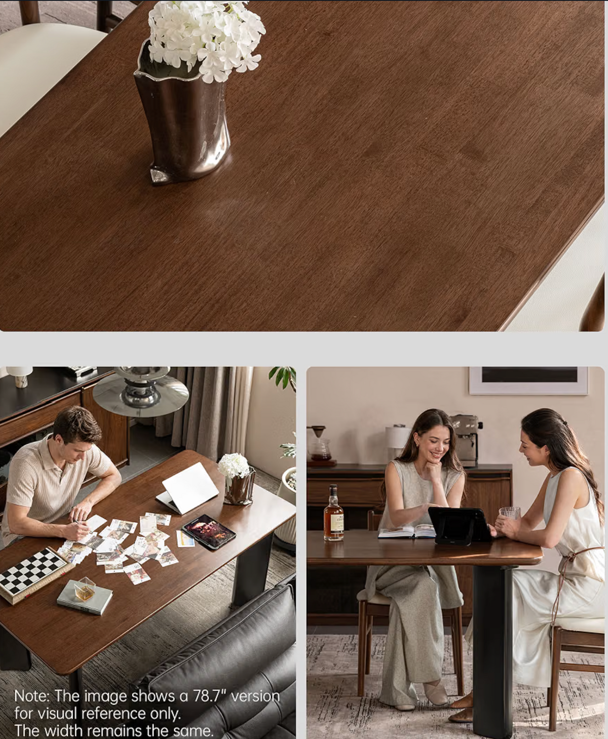 Solid Rubberwood Dining Table with Two-Tone Trestle Legs