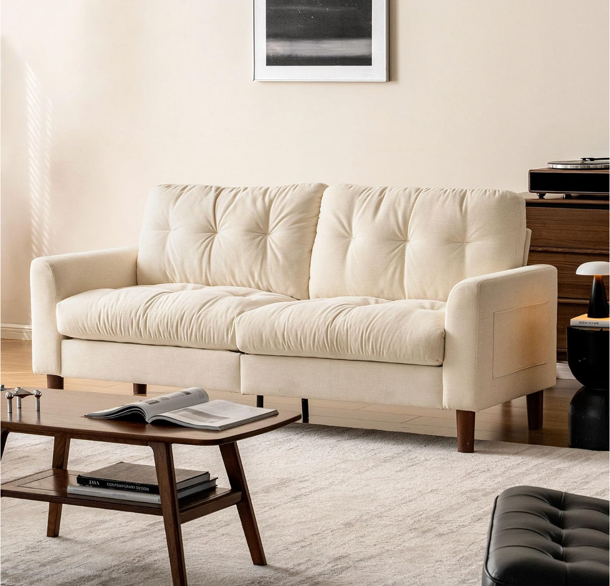 Track Arm Tufted Sofa with Side Pocket Storage