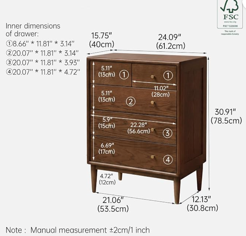Oak Solid Wood, Rubber Wood Chest of Drawers