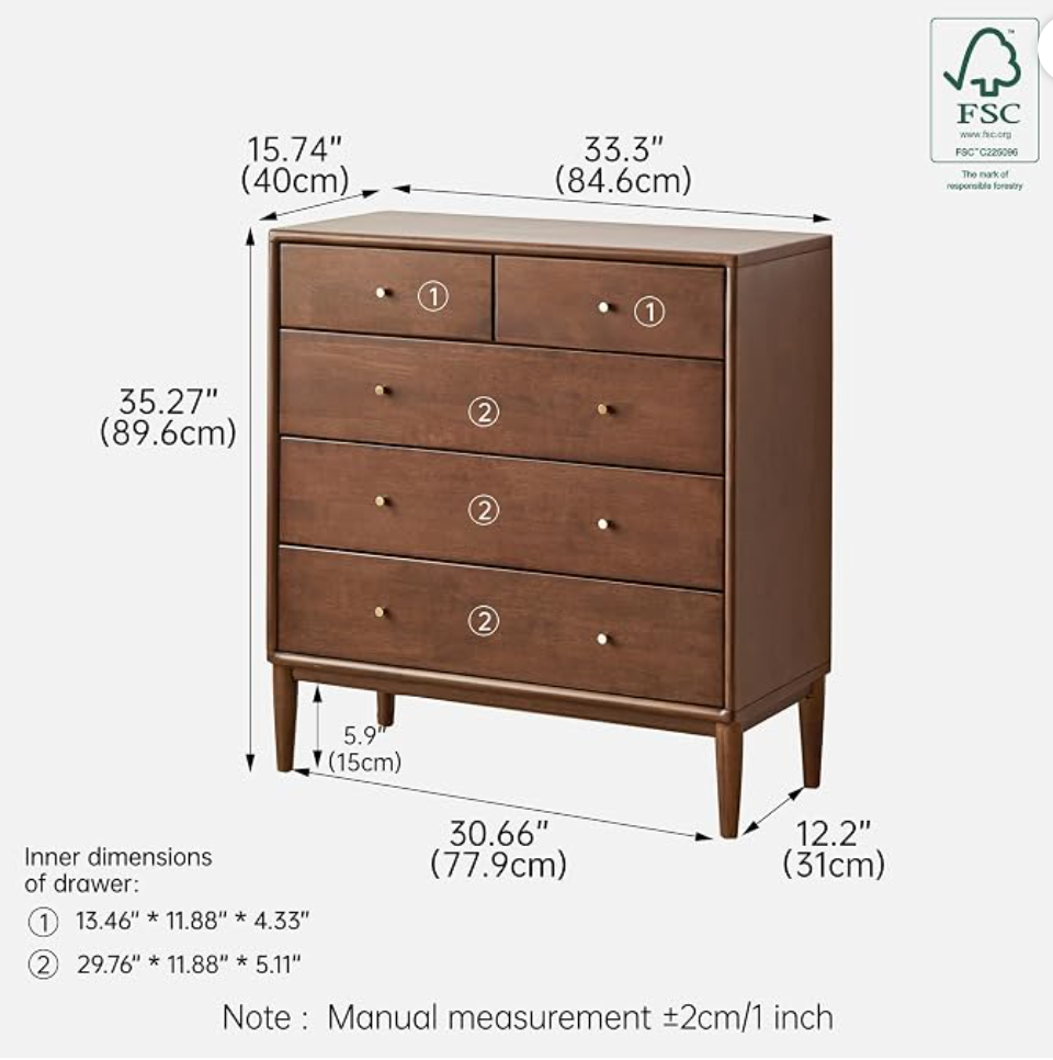 Oak Solid Wood, Rubber Wood Chest of Drawers