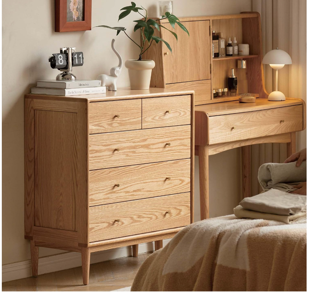 Oak Solid Wood, Rubber Wood Chest of Drawers