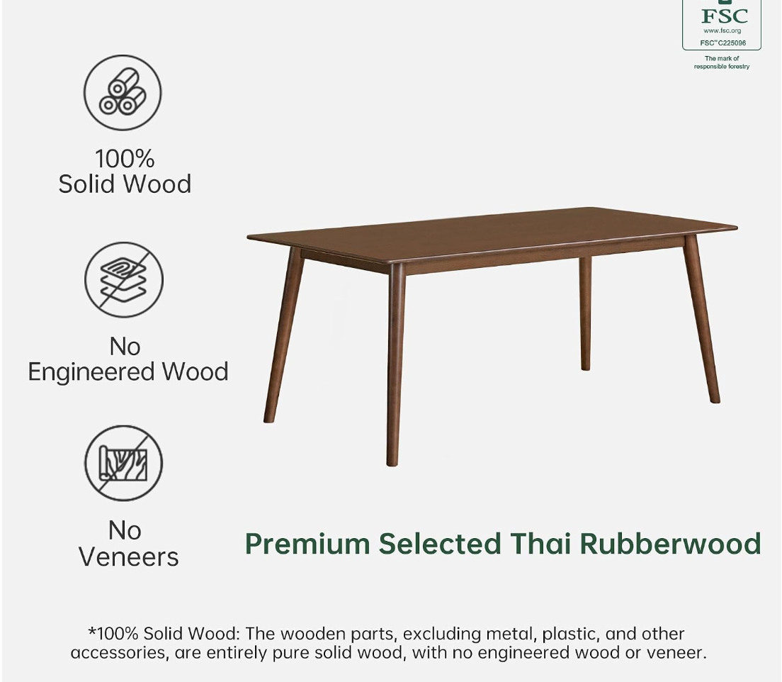 Oak Solid Wood, Rubberwood Modern Rectangular Dining Table
