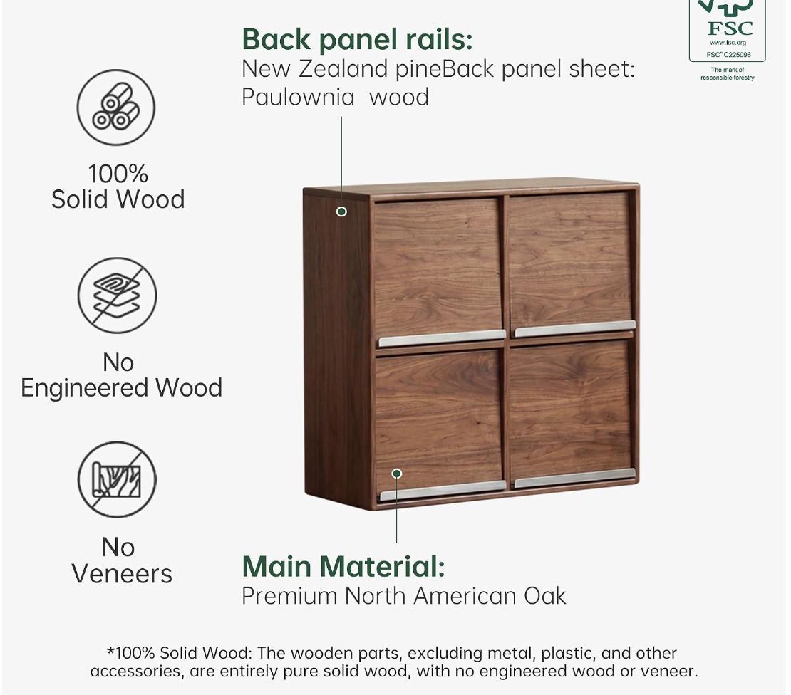 Oak Solid Wood Modular Grid Cabinet with Flip Doors