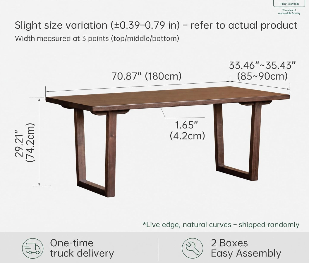 Black Walnut Solid Wood Live Edge Dining Table