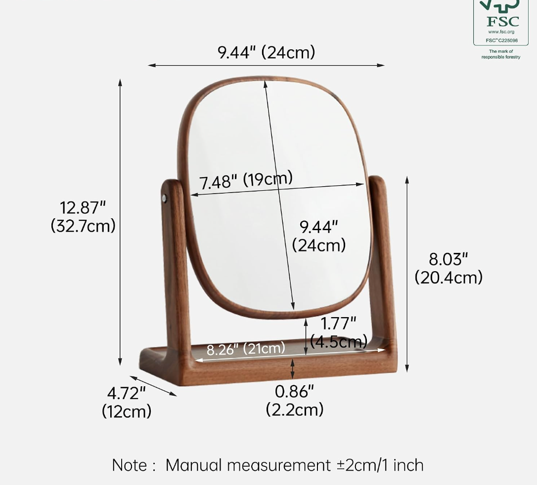 Black Walnut Solid Wood Vanity Makeup Mirror Tabletop