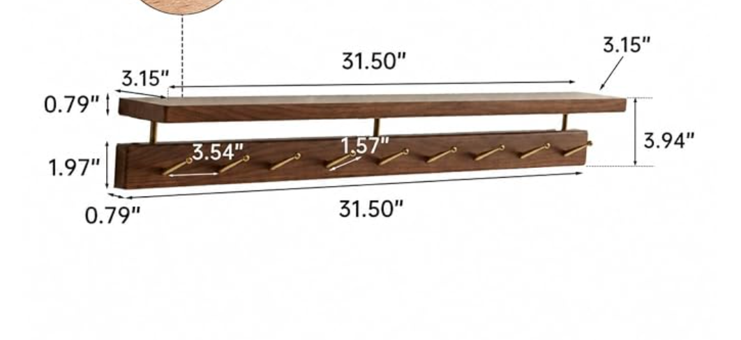 Beech Solid Wood Wall Mounted Coat Rack with Shelf