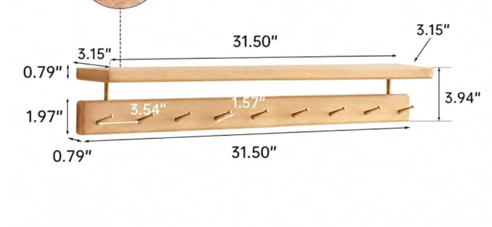 Beech Solid Wood Wall Mounted Coat Rack with Shelf