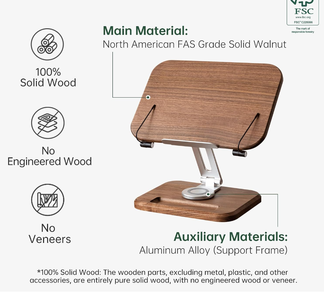Oak, Black Walnut Solid Wood Book Holder Desktop Organizer