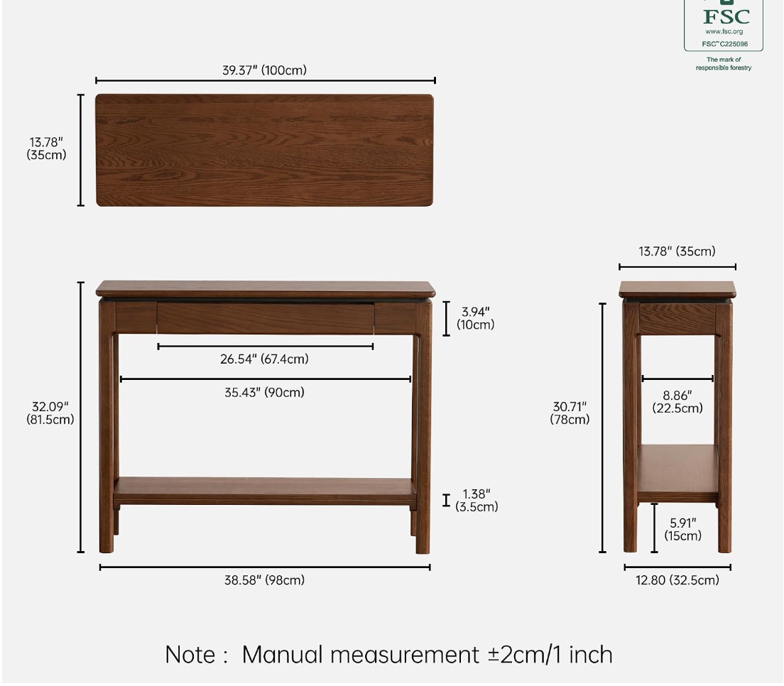 Oak Solid Wood Narrow Console Table