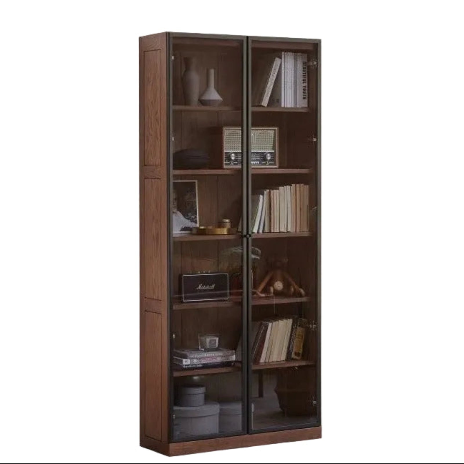 Solid Rubberwood, Oak Solid Wood Bookcase Modern With Glass Door