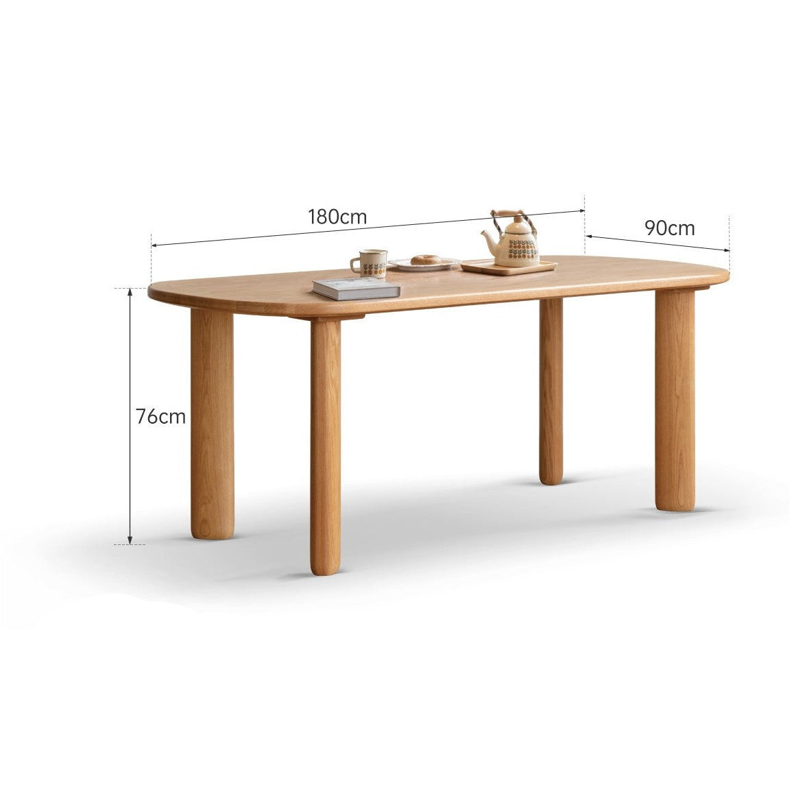 Oak Solid Wood Round Corner Long Dining Table-