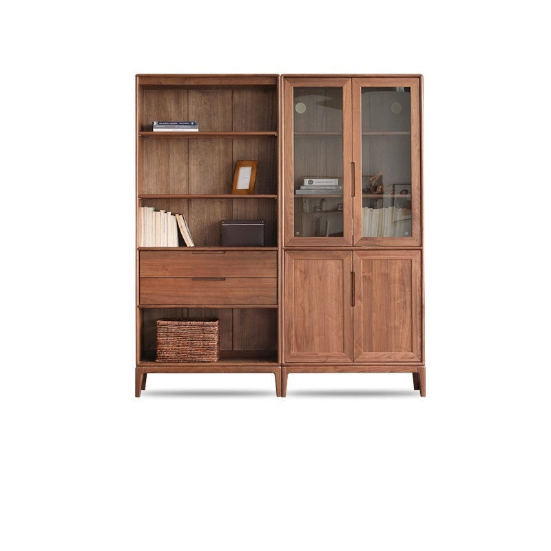 North American black walnut, Ash solid wood combination cdust-proof glass door wall floor-to-ceiling bookshelf<