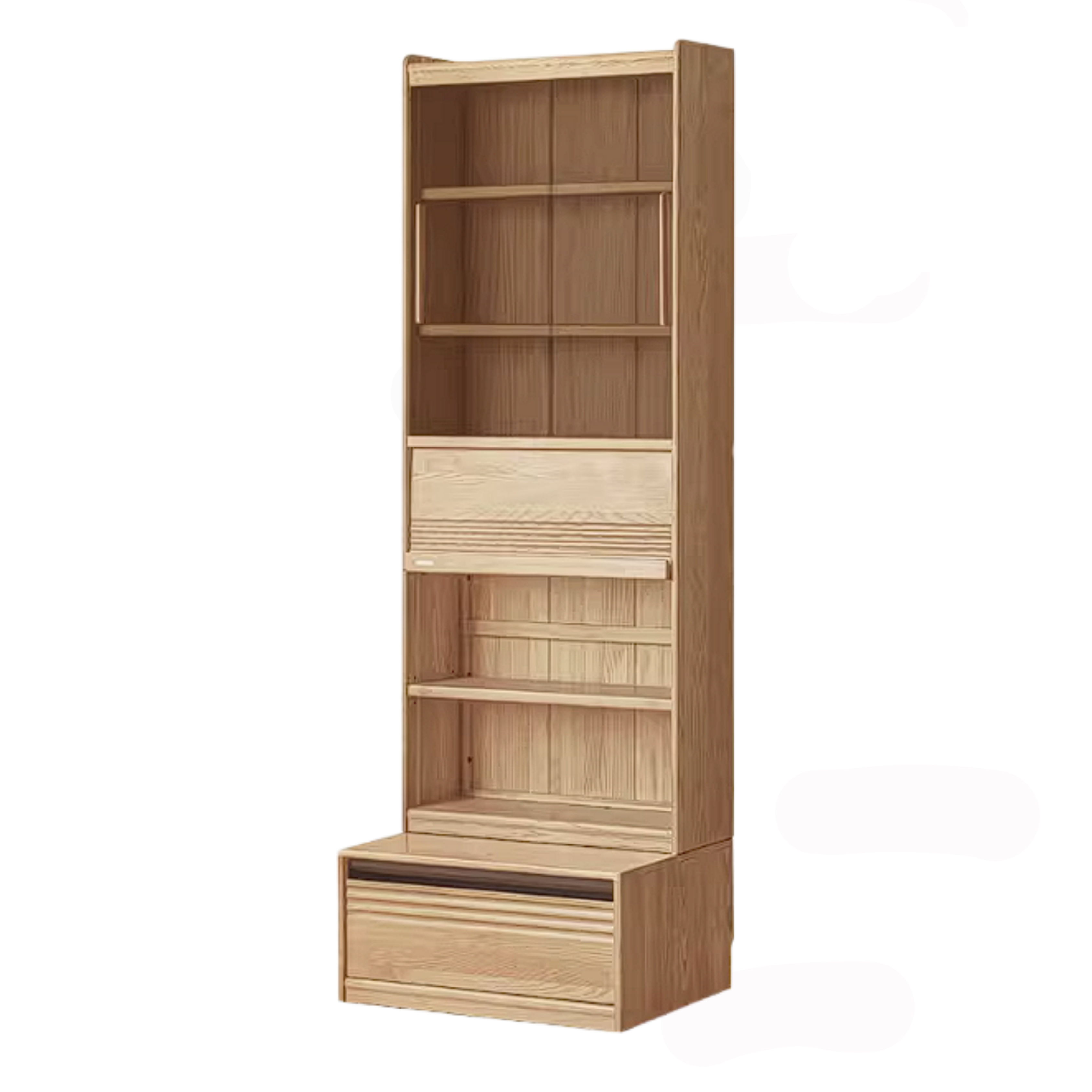 Ash Solid Wood Bookshelf with Wall Mounted Display Cabinet Design