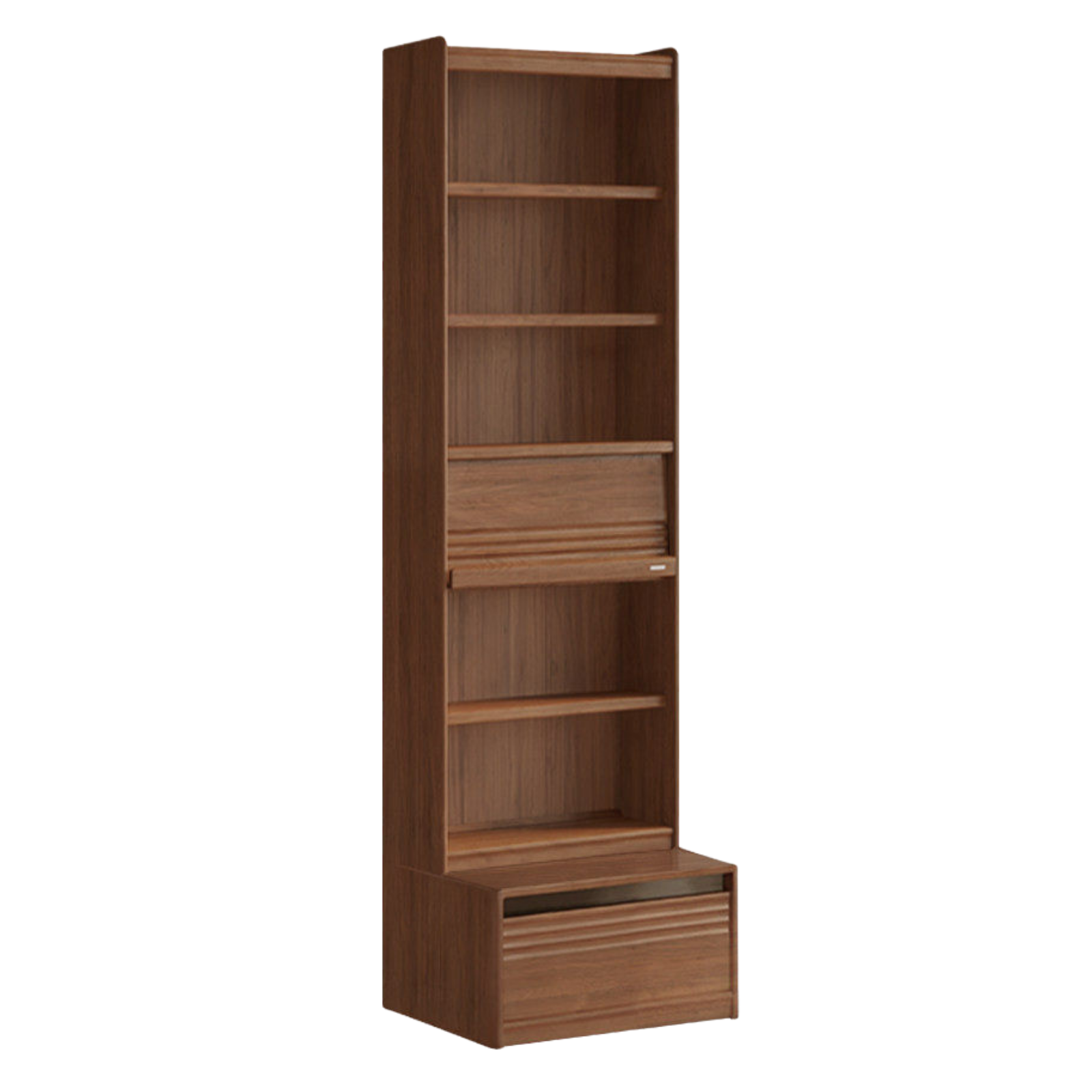 Black Walnut Solid Wood Integrated Wall Bookcase with Floor Display