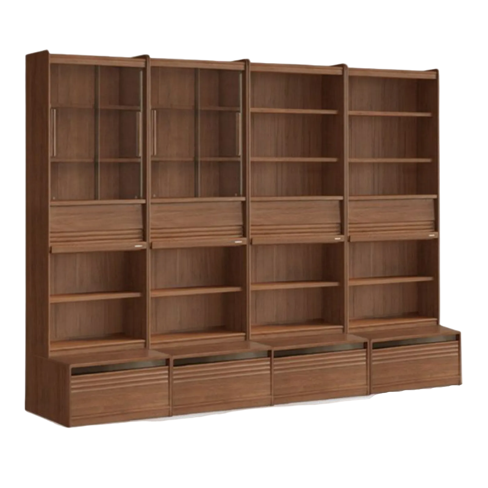 Black Walnut Solid Wood Integrated Wall Bookcase with Floor Display