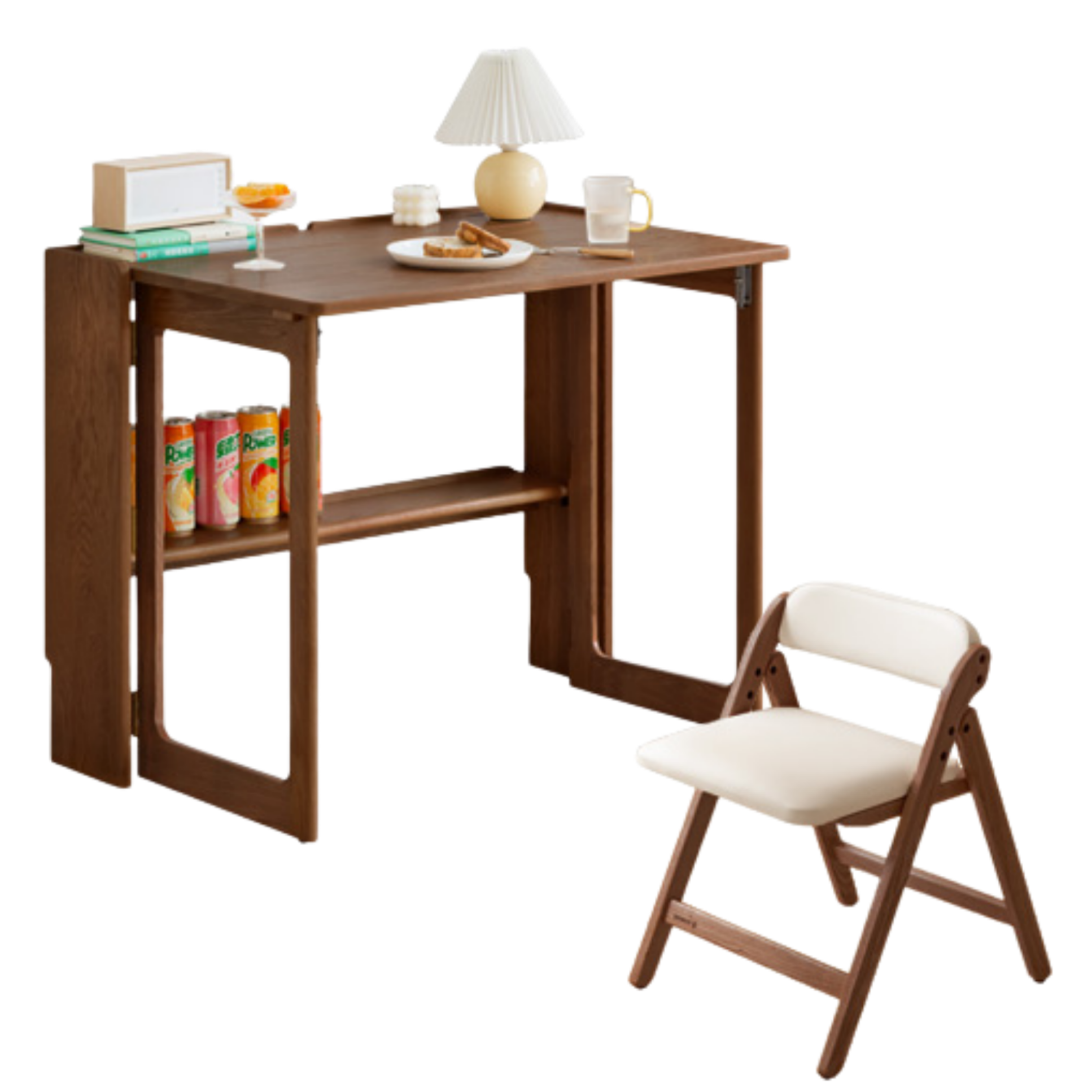 Solid Rubberwood, Oak Solid Wood Nordic Modern Dining Folding Table