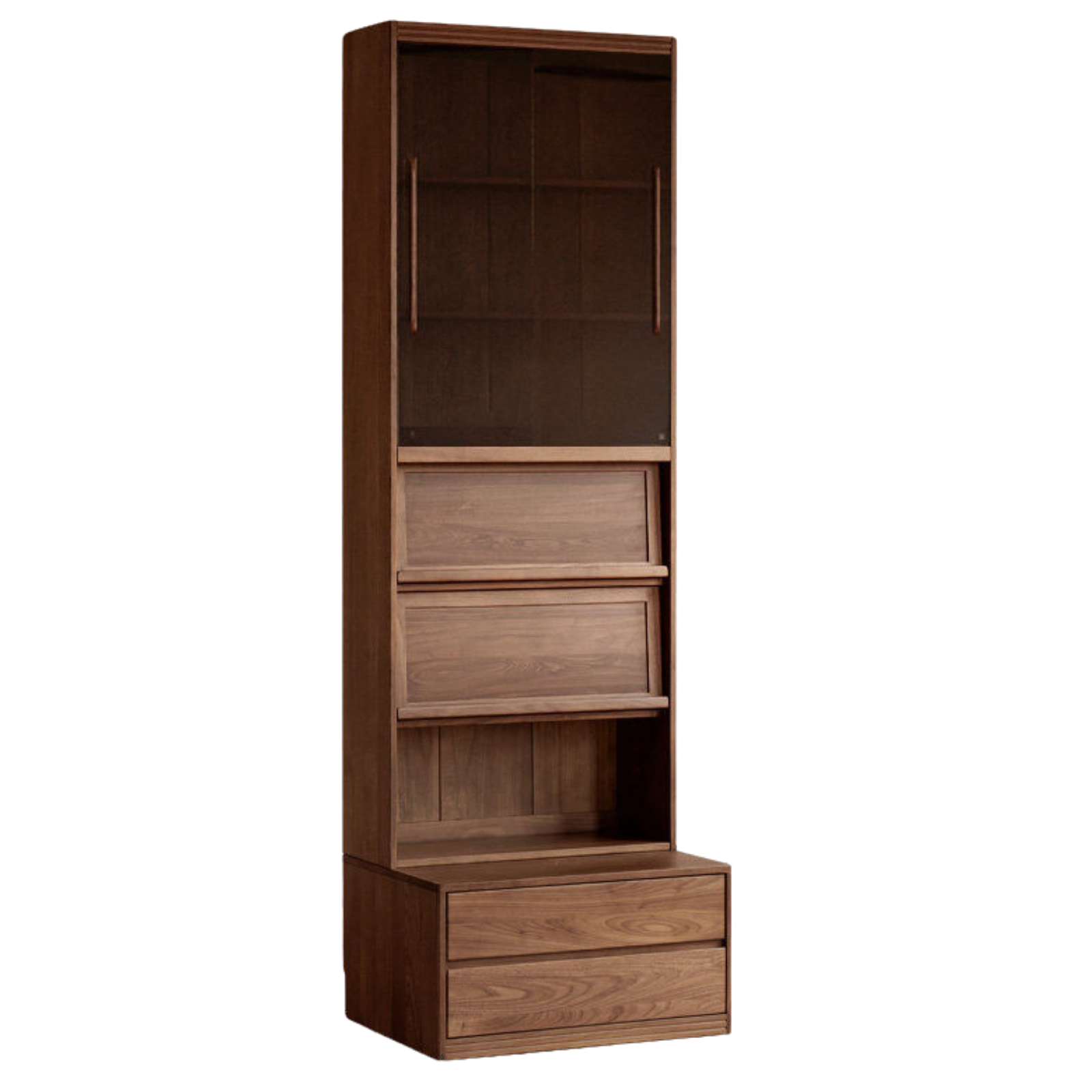 Solid Longan Hardwood, Ash Solid Wood Bookcase with Floor-to-Deck and Wall-Mounted Display Cabinet