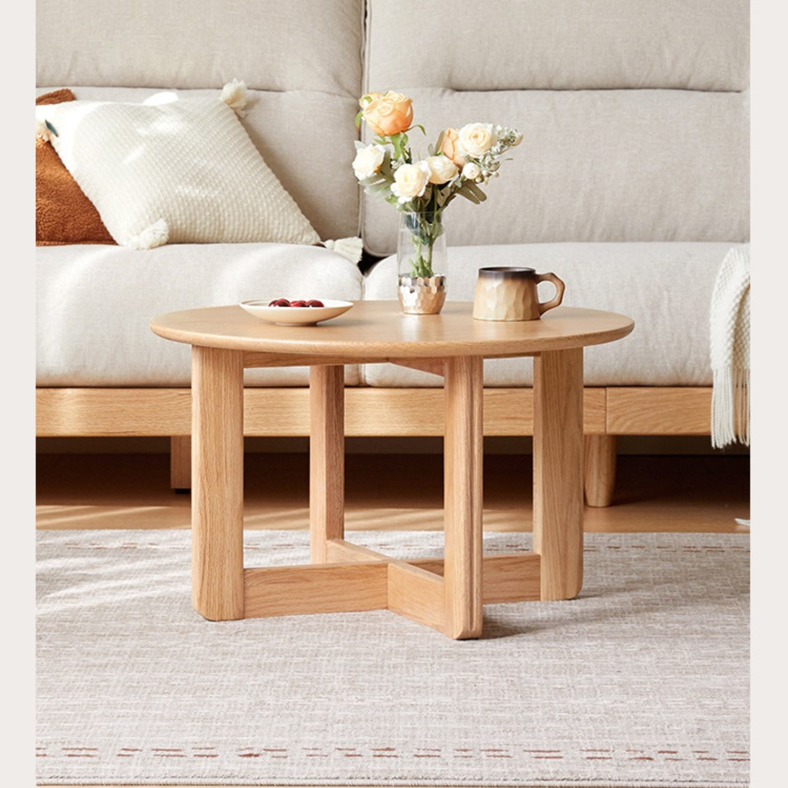 Oak Solid Wood Modern Round Coffee Table