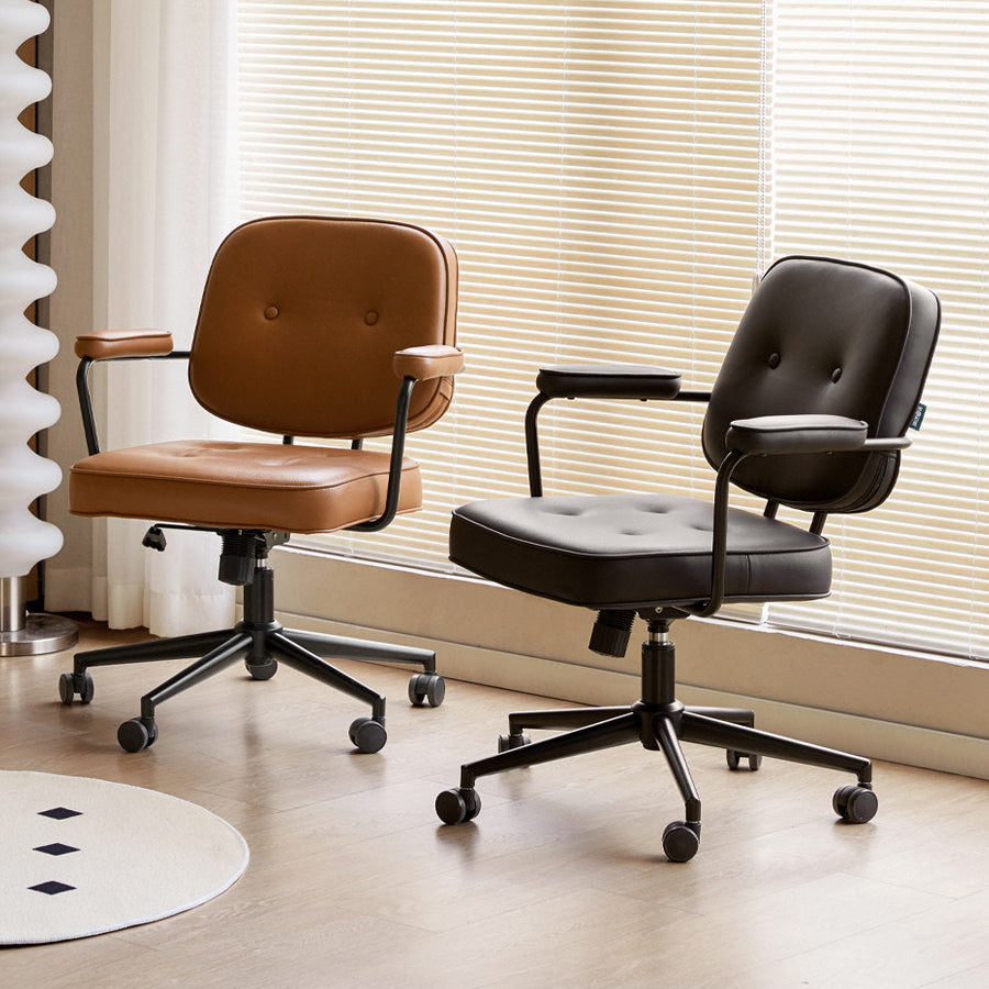 Leather Swivel Office Chair with Armrests