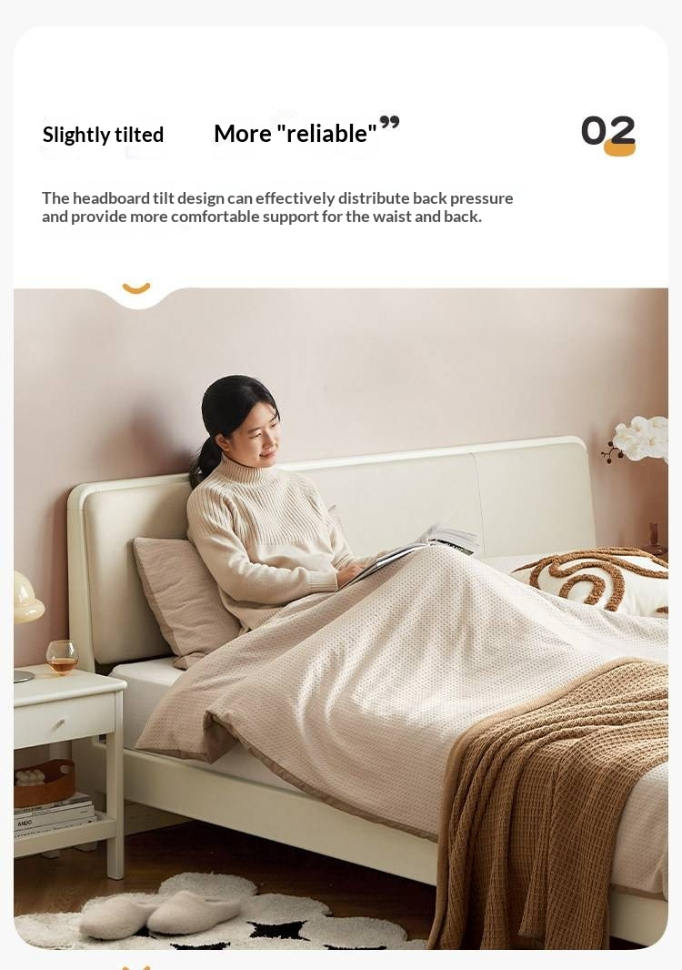 Pine Solid Wood Upholstered Bed — Modern Minimalist White Design, Light Luxury with Organic Leather