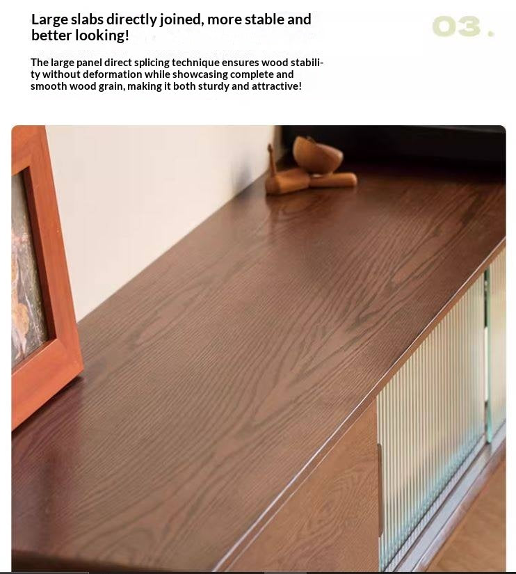 Oak, Solid Rubberwood, Beech Solid Wood TV Stand Glass Sliding Door