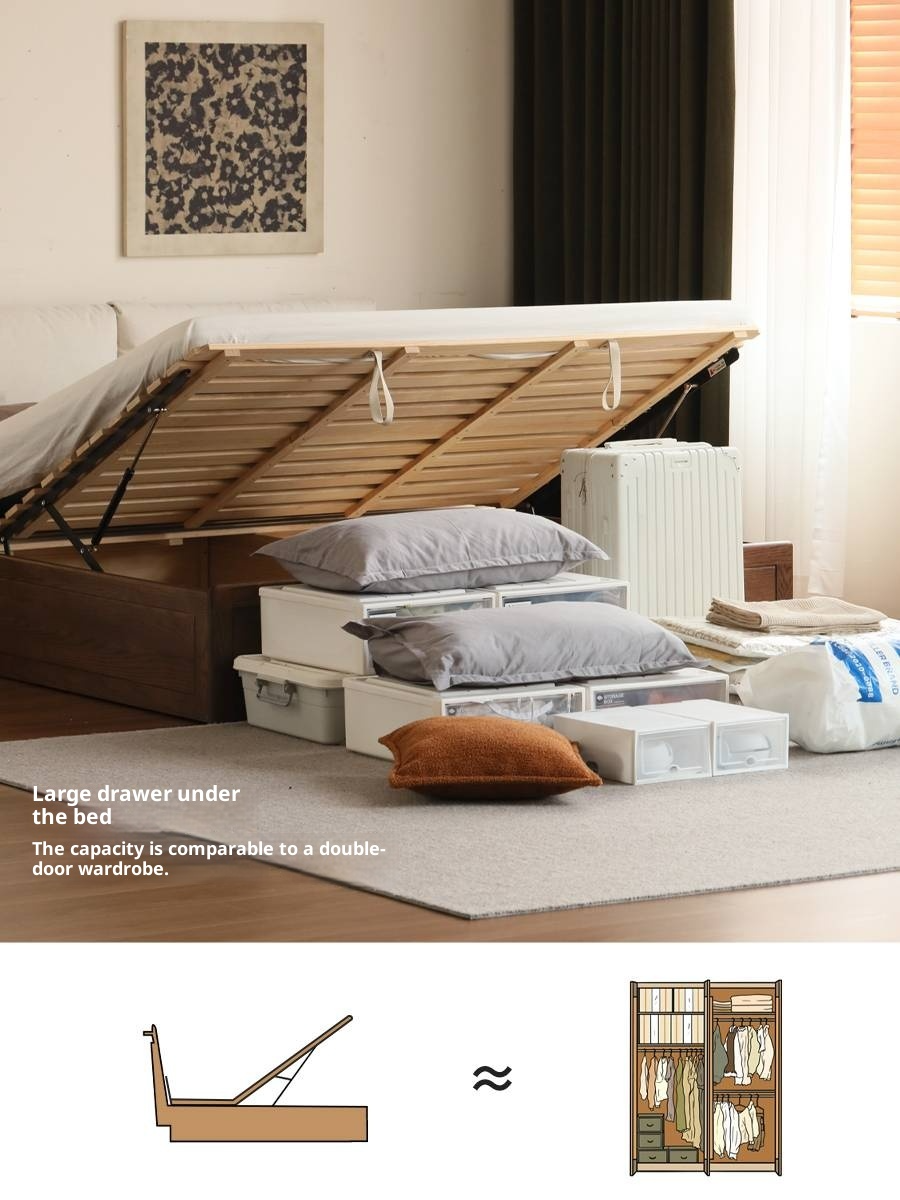 Oak Solid Wood Modern Simple Fabric Soft-Padded Box Bed