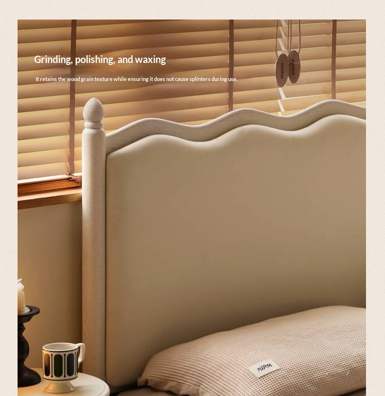 Rubberwood Solid Wood Upholstered Bed Retro Style White Bed