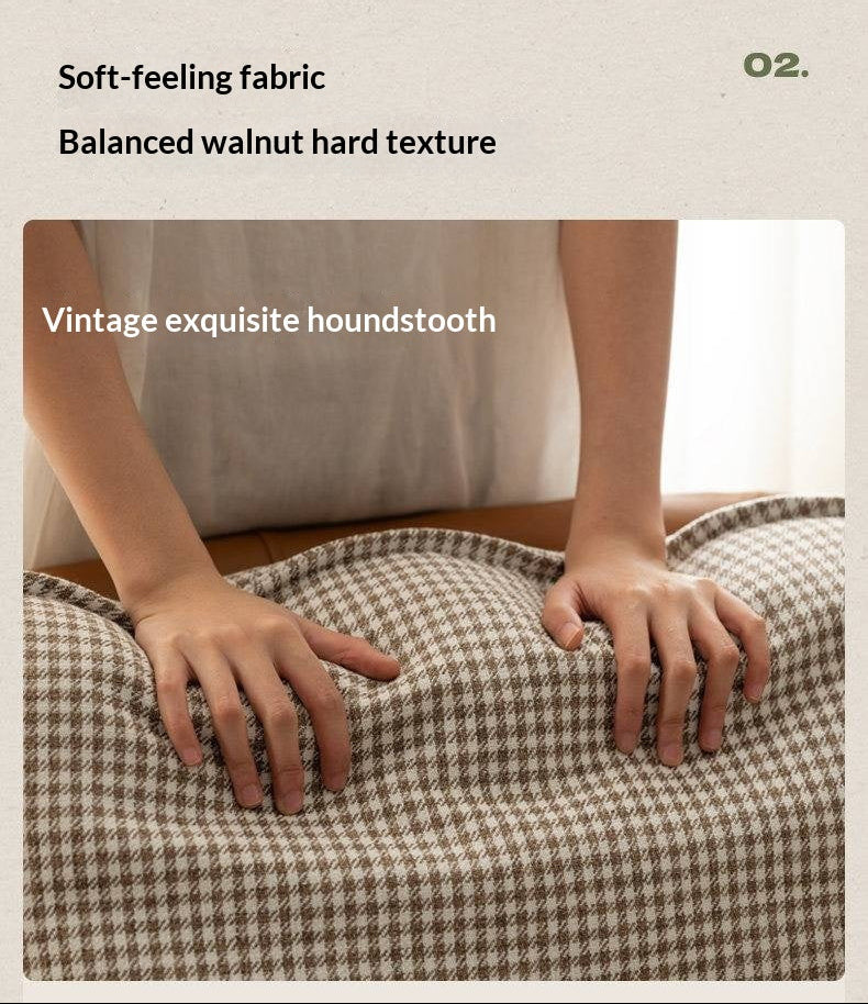 Beech Solid Wood Mid-Century Rocking Accent Chair with Houndstooth Cushion