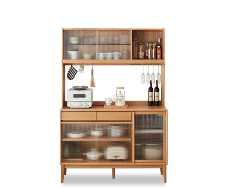 Buffet sideboard high glass cabinet Oak solid wood-