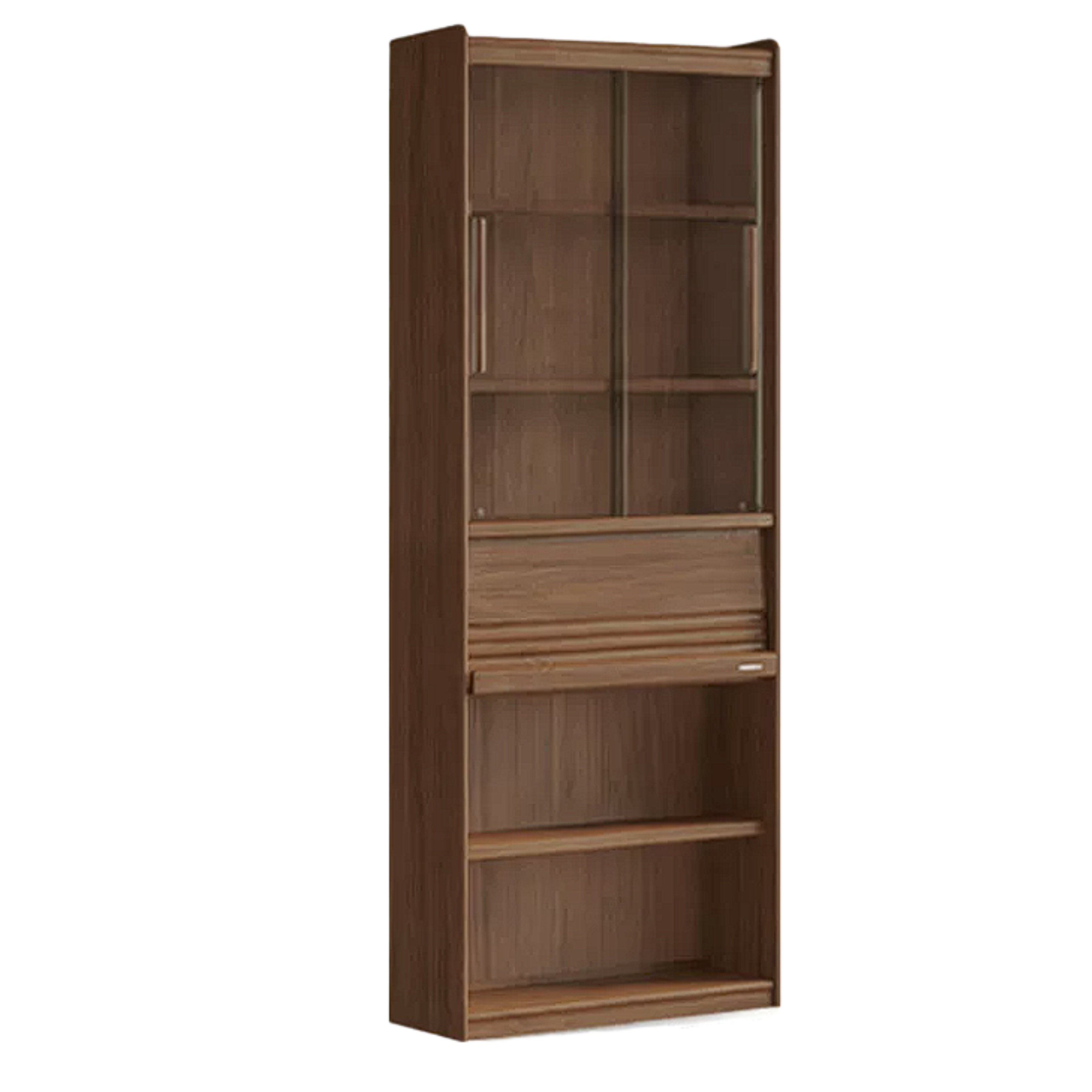 Black Walnut Solid Wood Combination Bookcase with Wall Storage and Floor Display