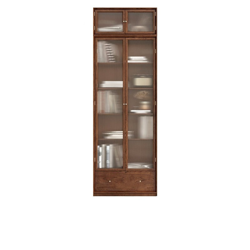 Oak Walnut solid wood cdust-proof glass door wall floor-to-ceiling bookshelf<